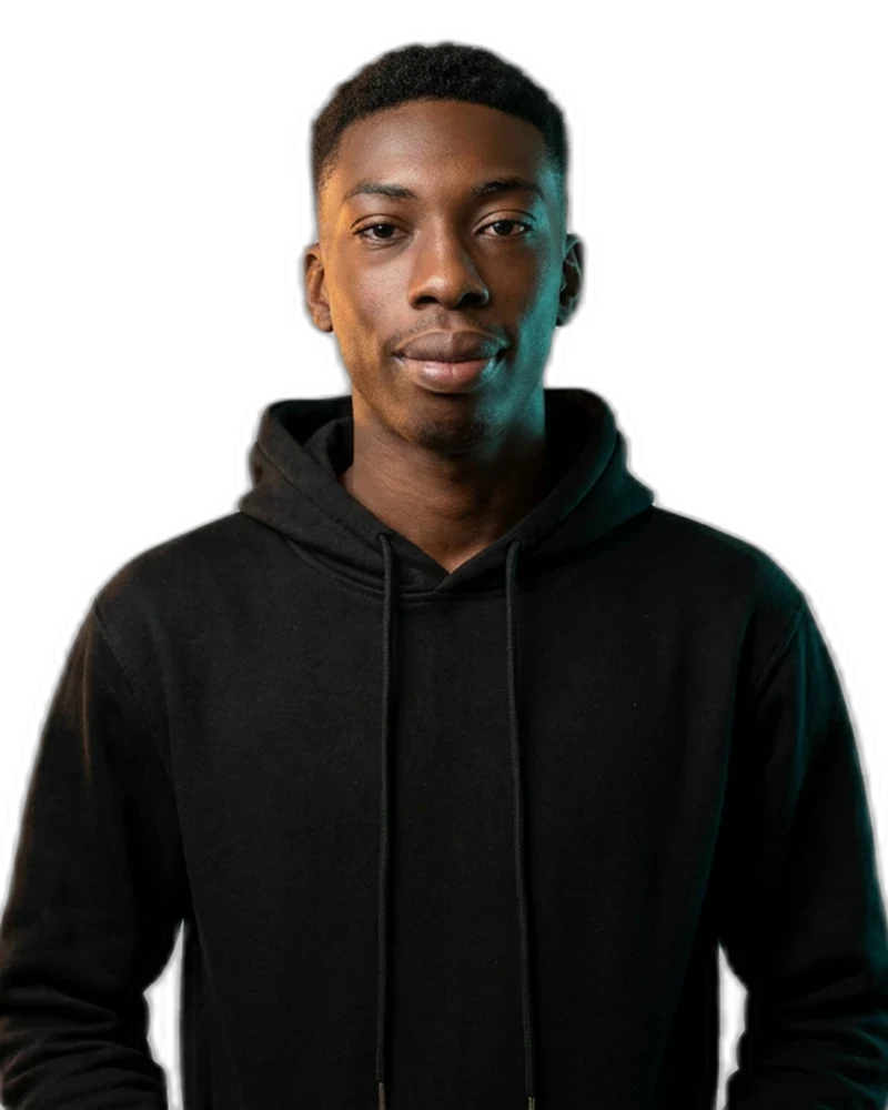 Portrait of Zachary, wearing a black hoodie